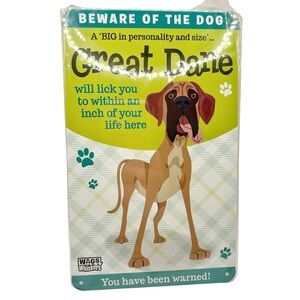 🆕 Wags n’ Whiskers Great Dane “Beware of the Dog” Tin Sign